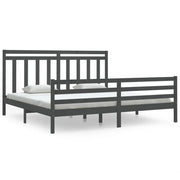 Letto matrimoniale | Letto per adulti | Giroletto Grigio in Legno Massello 200x200 cm