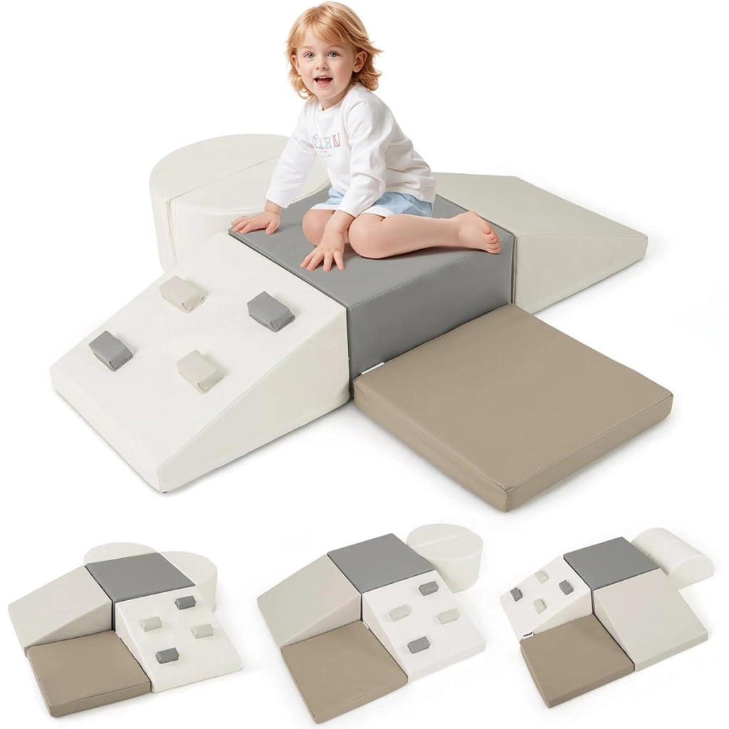 Set di blocchi da arrampicata in schiuma da 6 pezzi con chiusure a velcro-Giocattoli educativi per arrampicare e strisciare Bianco+Grigio