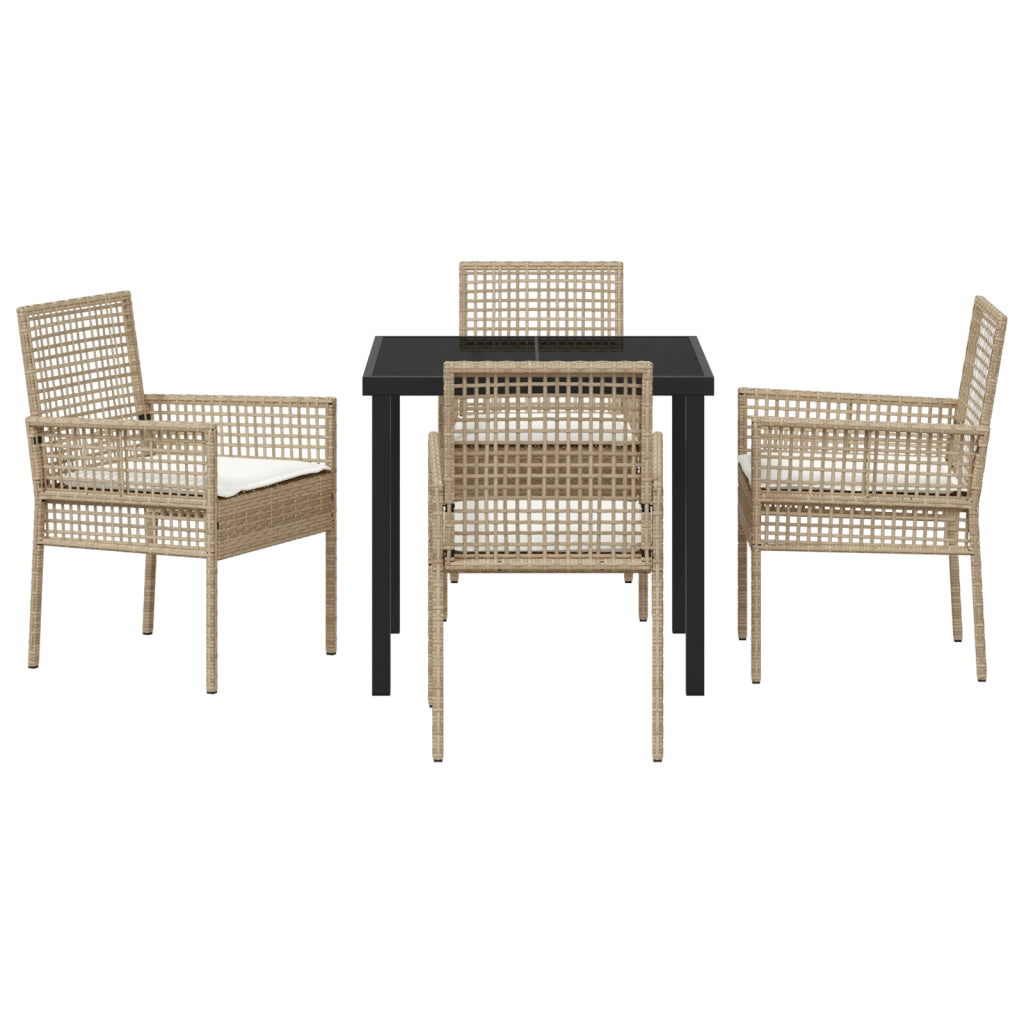Set da Pranzo da Giardino da 5 Pezzi con Cuscini Beige Polyrattan