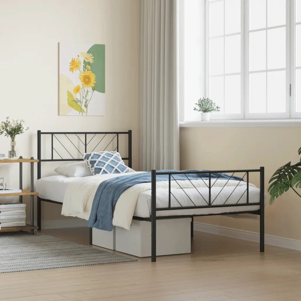 Giroletto con Testiera e Pediera-Struttura Letto Metallo Nero 100x200 cm 396390