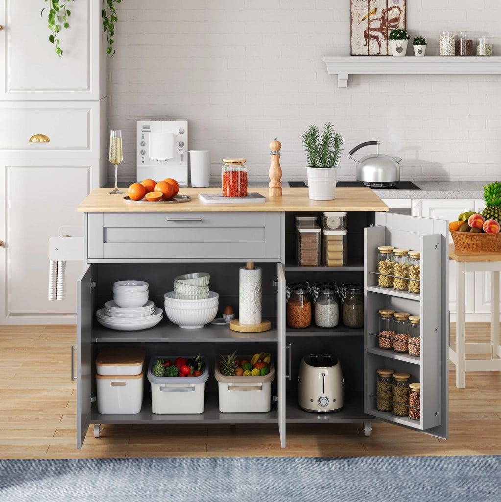 Carrello da cucina 132.5x44(70)x90 cm con piano ribaltabile in MDF grigio