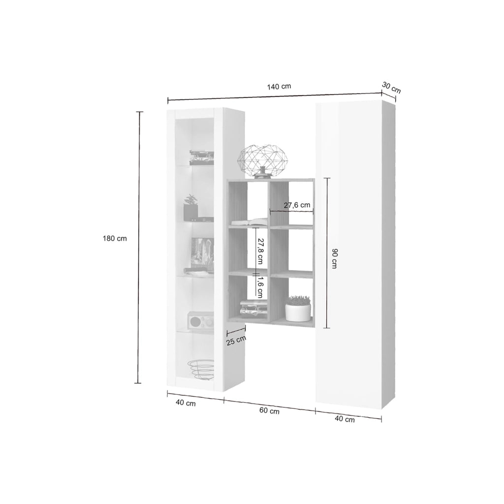 Madia Gastone, Credenza 8 Ripiani Made in Italy, 30x40x180h cm Bianco Acero