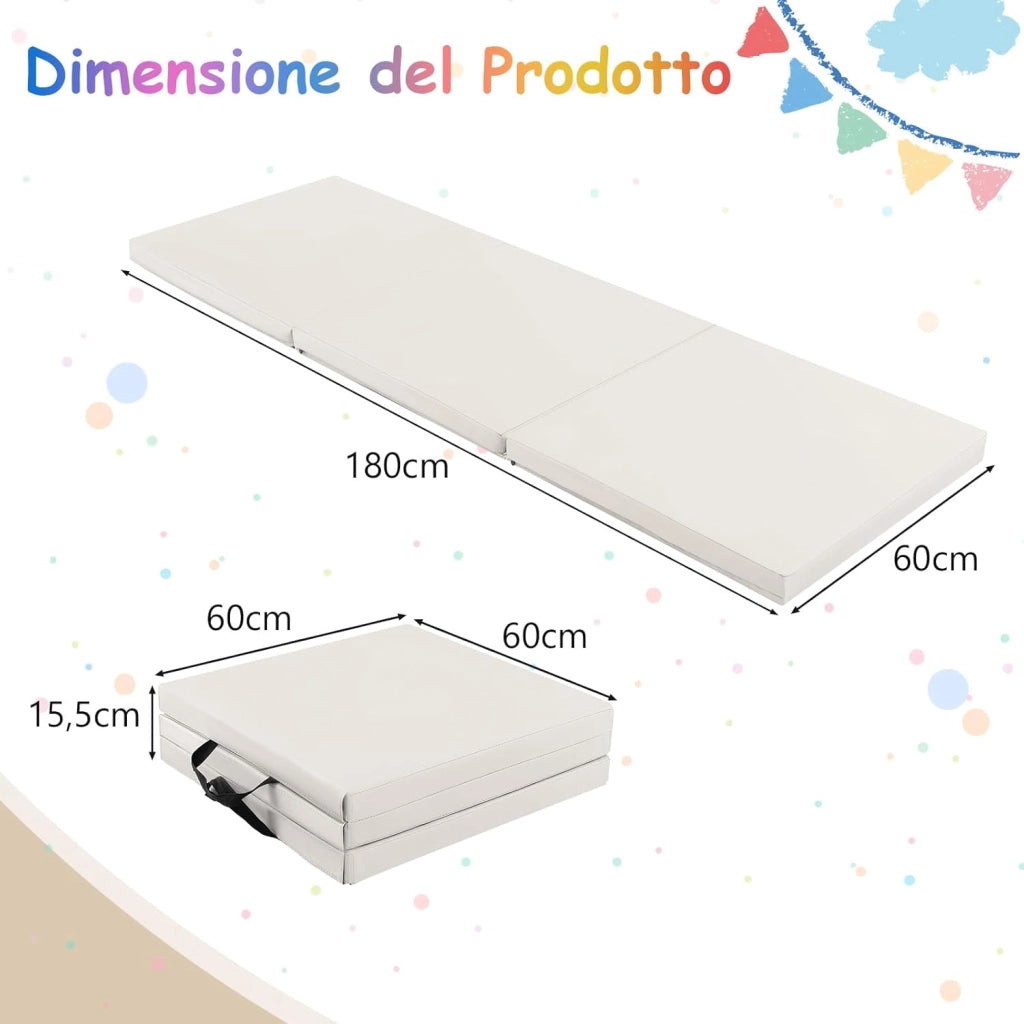 Tappetino da Yoga Spesso, Tappetino Fitness Pieghevole e Portatile con Imbottitura in EPE, Cerniera e Maniglie, Materassino Allenamento da Casa e Palestra, 180 X 60 X 5 cm