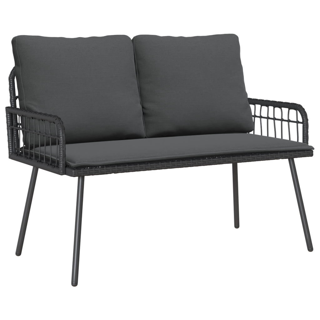 Set da pranzo da giardino con cuscini in polyrattan nero