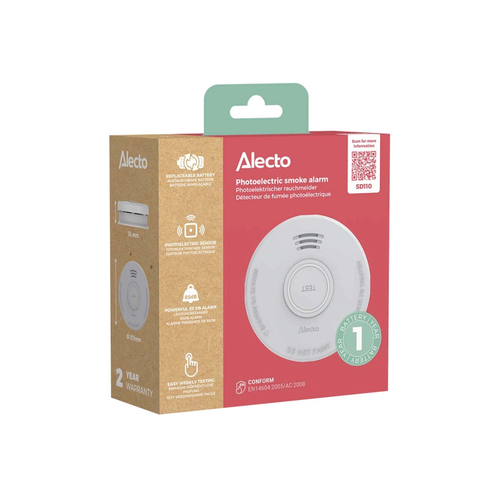 Rilevatore di Fumo Fotoelettrico con Allarme Potente 85 dB Bianco Alecto