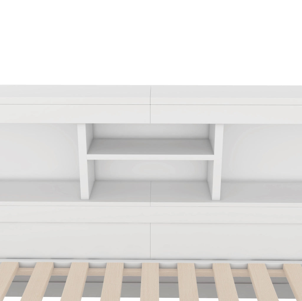 Divano letto estraibile con luci ambiente, presa USB e vano laterale, bianco