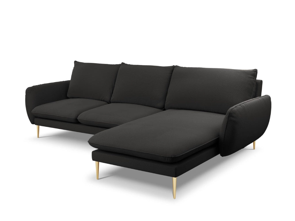 Cosmopolitan Design - Divano angolare destro "Vienna" 5 posti in bouclé nero 