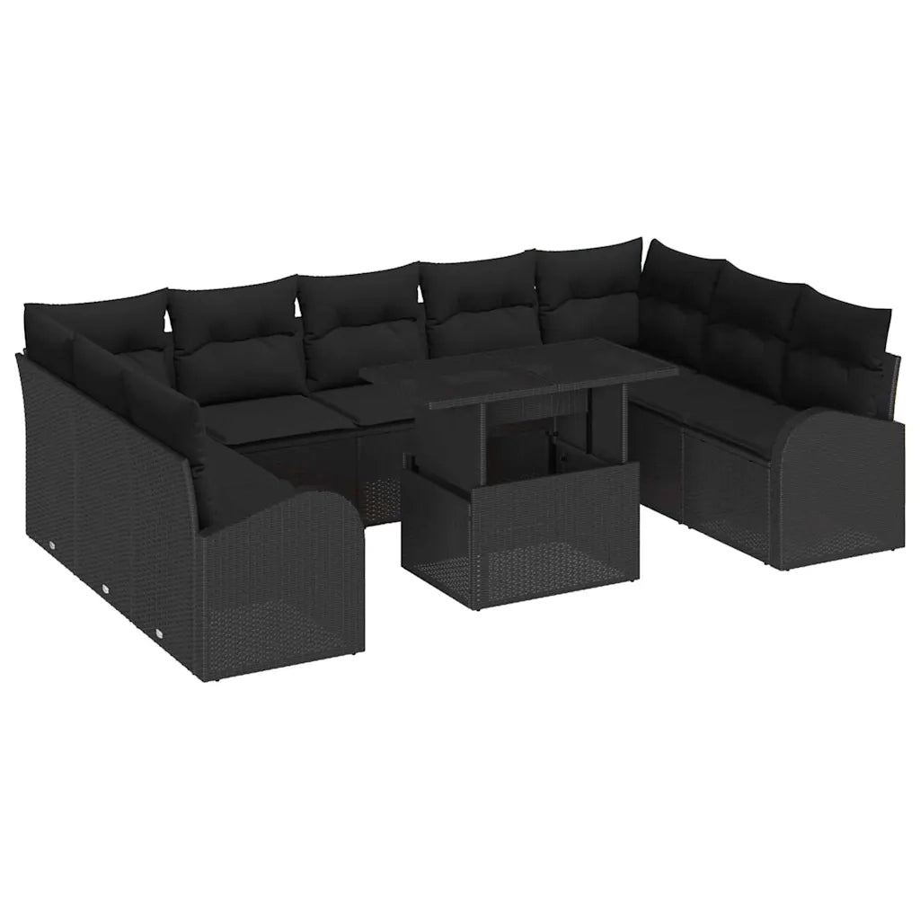 Set Divano da Giardino con cuscino 10 pcs Nero Poly Rattan