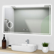 Specchio da bagno a LED, 120x70cm, orologio, Lente d'ingrandimento