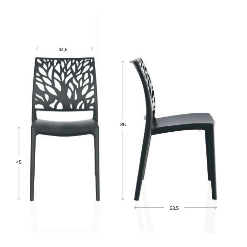 Set 4 Sedie in polipropilene schienale intagliato forma di albero Tree colore grigio metal