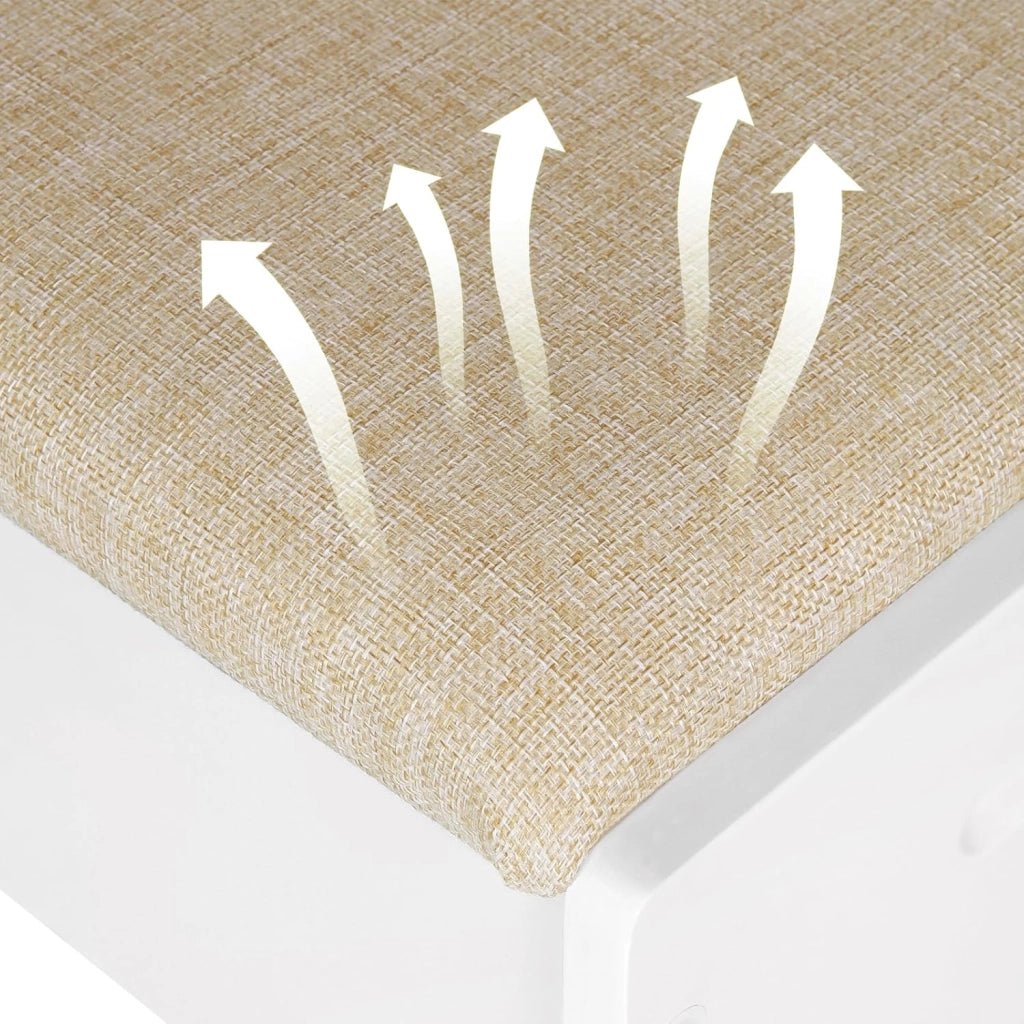 WOLTU Sgabello Per Toeletta da Trucco, Sedia da Make Up con Seduta Imbottita, 40x30x45cm, Sgabello per Camera da Letto, in Legno MDF e Lino, Bianco e Beige, MB6098be