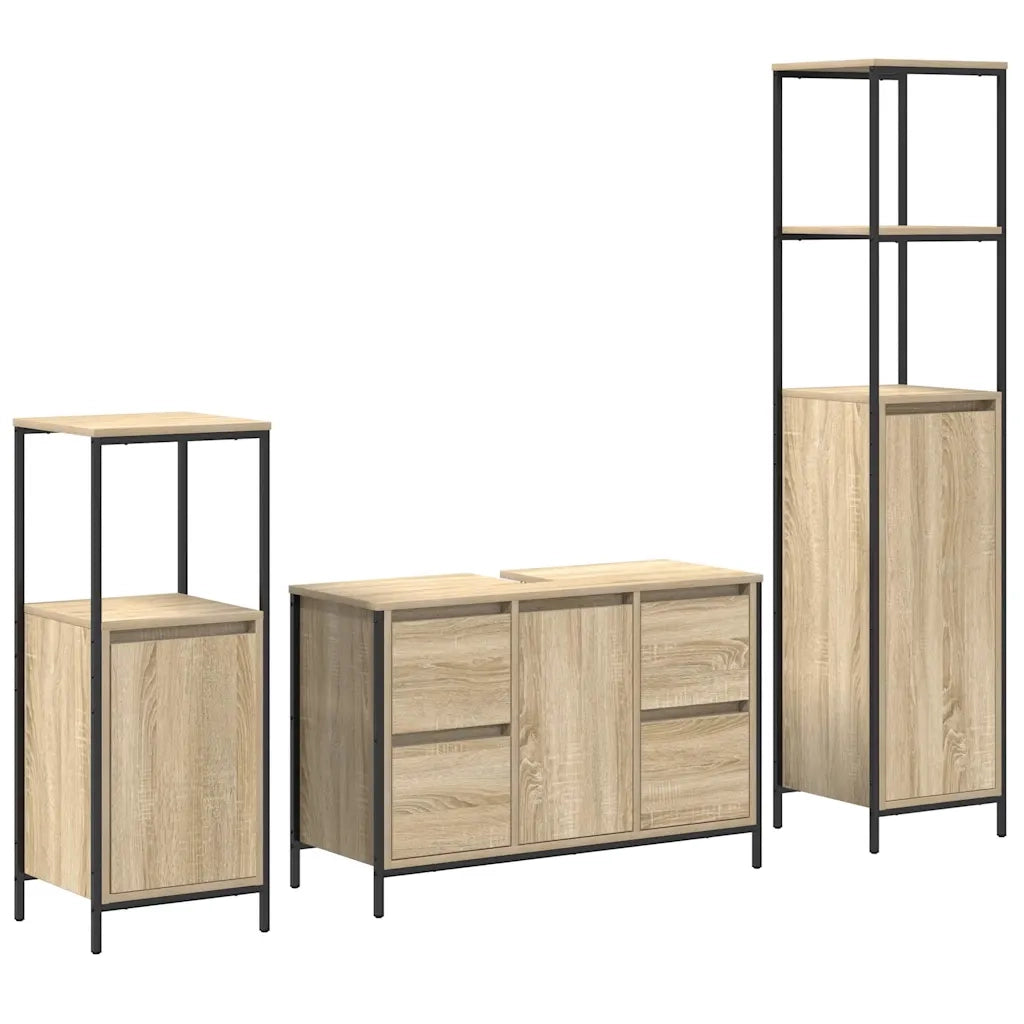 Set di mobili per il bagno con porta 3 pcs Rovere Sonoma e Nero 3328380