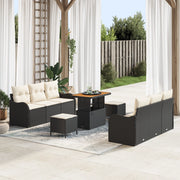 Set di divani da giardino  9 pezzi con cuscini, rattan nero e acacia
