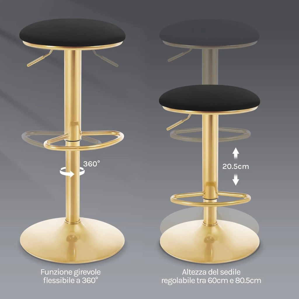 Sgabelli da Cucina Set di 2 Girevoli a 360°, Sgabelli Bar Regolabili in Altezza da 60 a 80,5 cm, con Seduta in Velluto per Sala da Pranzo, Soggiorno, Bar, Nero, BH302sz-2