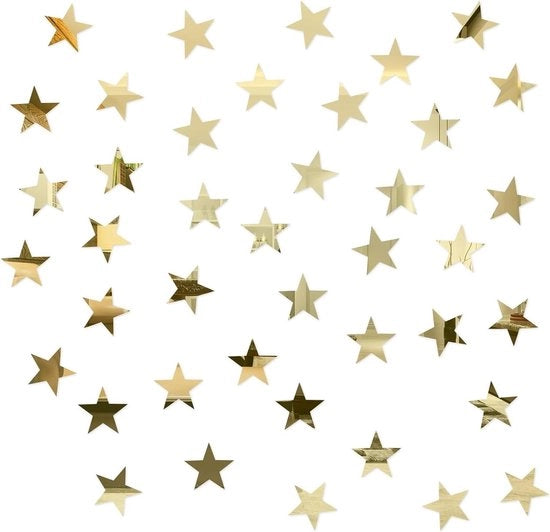 Set di 50 stelle dorate - Spiegolinee per parete 3D - Stickers per parete rimovibili in acrilico - Stelle autoadesive per camera da letto e soggiorno - Fai da te