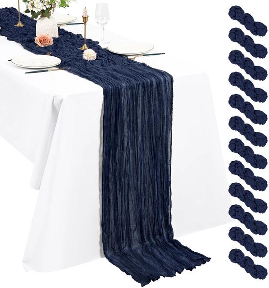 12 pezzi di tovagliato da tavola in blu marino 3 m Boho tovagliato da tavola 55 x 300 cm Tovagliato da tavola rustico romantico per matrimoni, docce di nozze, Thanksgiving, decorazioni natalizie