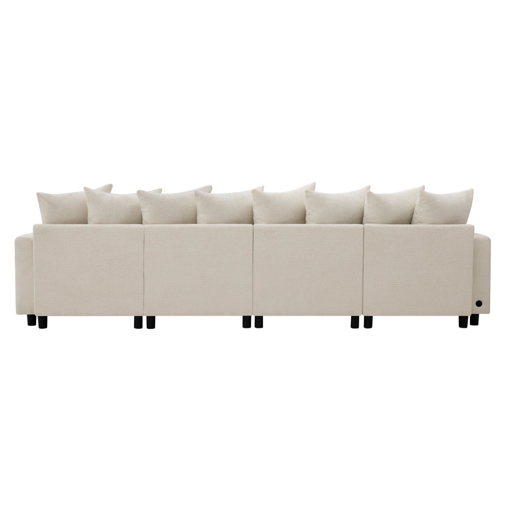 Divano angolare modulare 6 posti beige con USB e Type-C