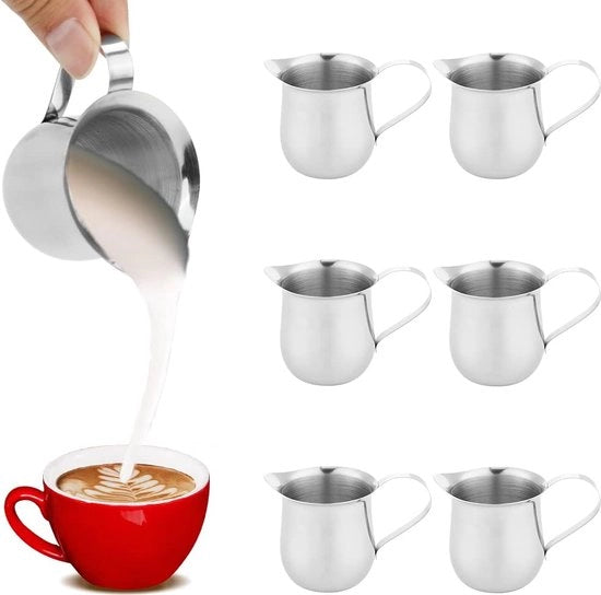 Set di 6 mini secchielli in acciaio inossidabile, 90 ml, secchiello con beccuccio a sabbia, secchiello da servizio con maniglia larga, secchiello da caffè con manico.