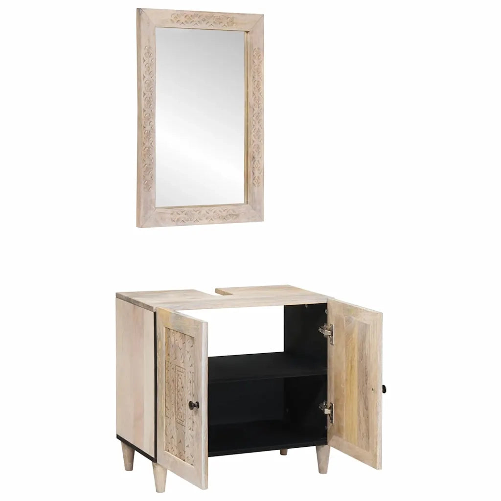 Set di mobili per il bagno 2 pcs Bianco Legno multistrato