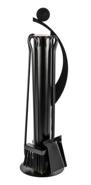 Trespolo per Attrezzi Camino Tubolare ed Elementi Decorativi con Paletta Scopino Attizzino e Pinza 18x18x63 cm in Ferro