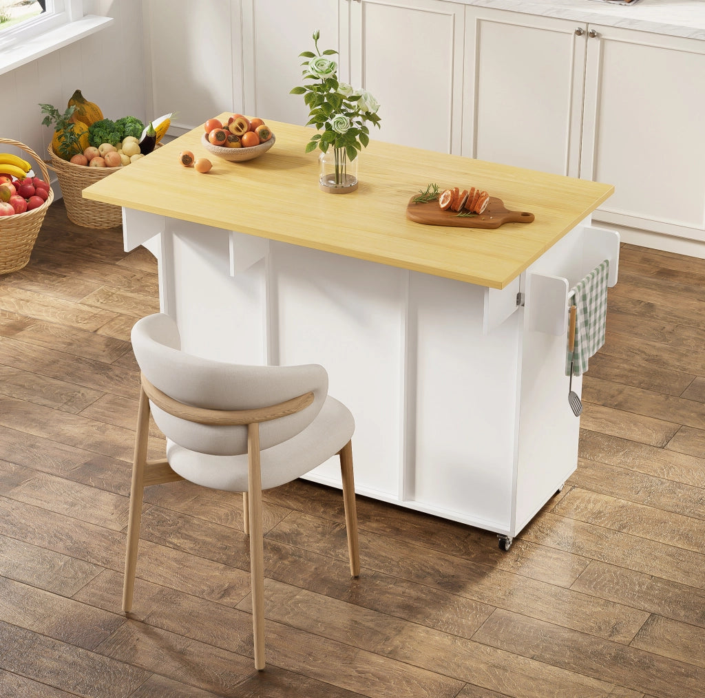 Isola cucina mobile con piano ribaltabile e 2 cassetti