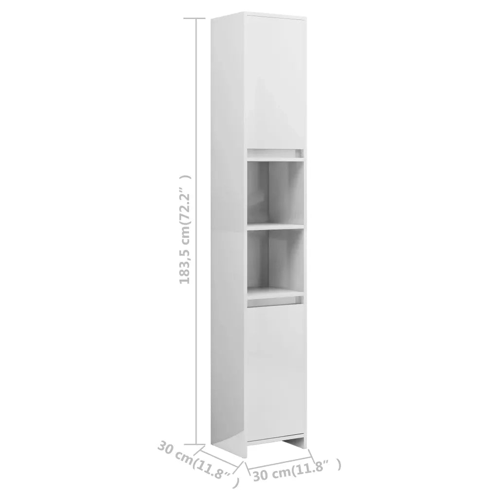 Mobile da Bagno Bianco Lucido 30x30x183,5 cm Legno Multistrato 802675