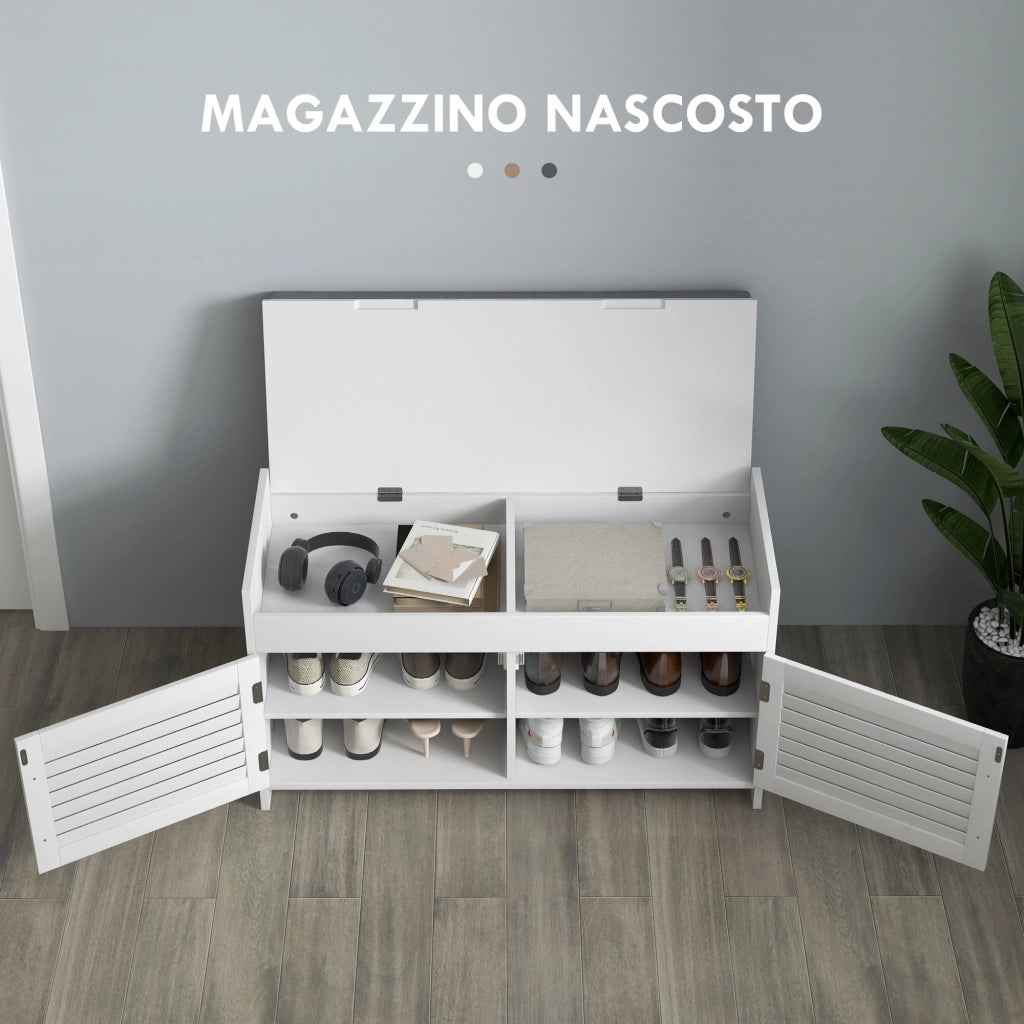 Panca Scarpiera con Ripiano Regolabile ¨C zephmum ¨C Bianco e Grigio 90x36x50 cm
