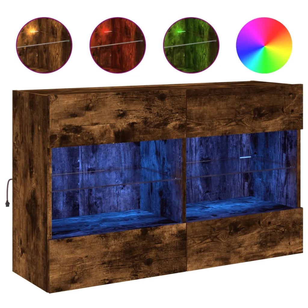 Mobile TV a Parete con Luci LED Rovere Fumo 98,5x30x60,5 cm 837110