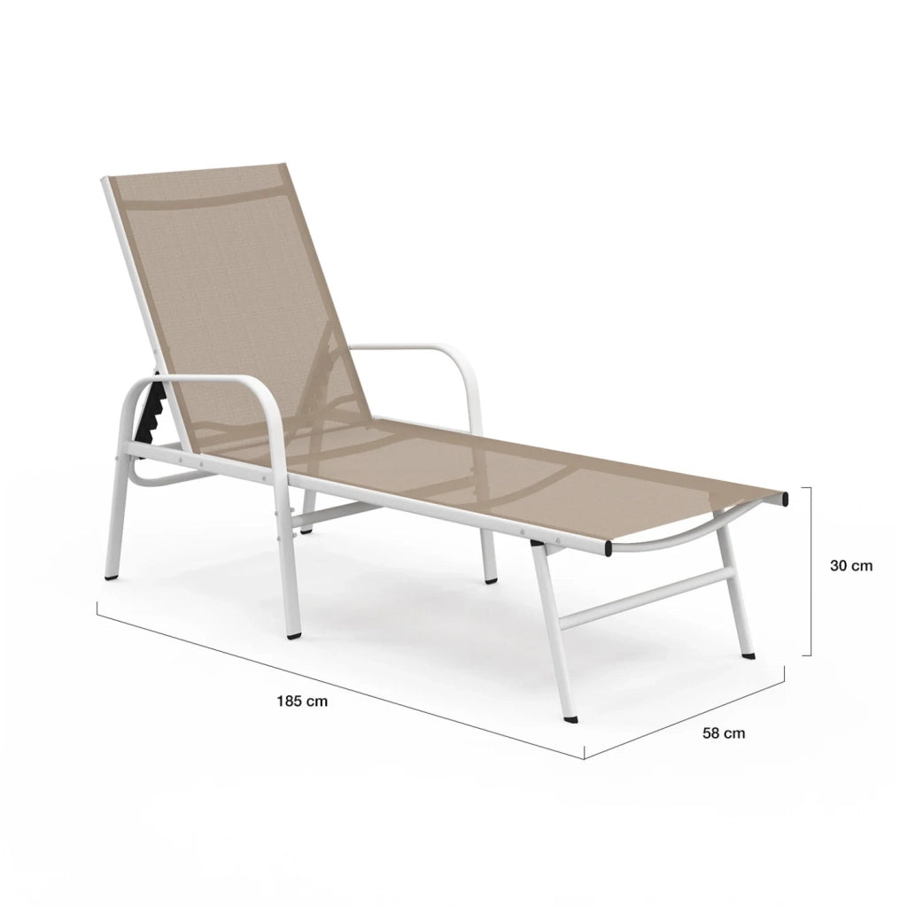 IDMarket - Set di 2 lettini da giardino reclinabili FIDJI in acciaio bianco e tessuto beige