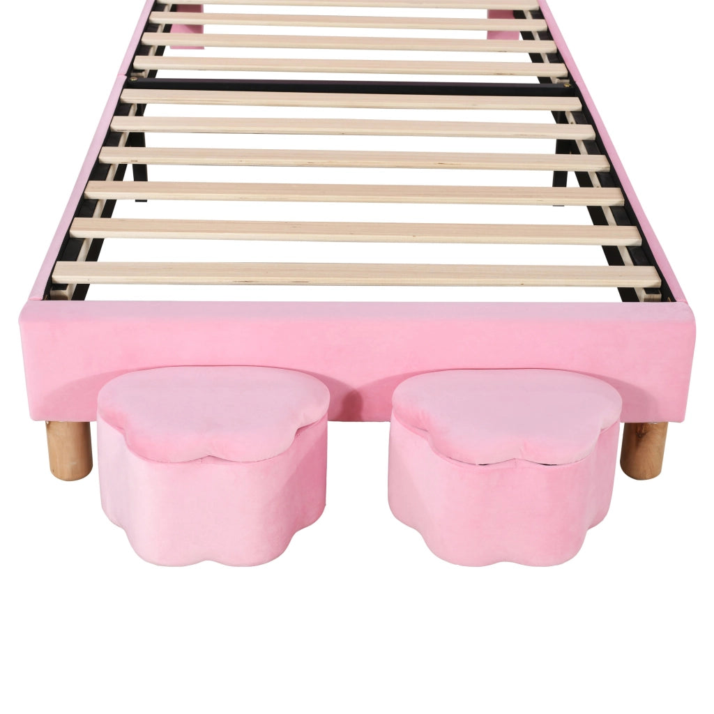 DESMIU Letto singolo 1 posto con 2 panche contenitore, LED e testiera regolabile, 90 × 200 cm, senza materasso