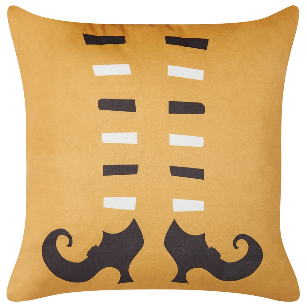 Set di 2 cuscini decorativi in velluto arancione scarpe strega 45 x 45 cm quadrati moderni accessori per la decorazione autunnale di Halloween