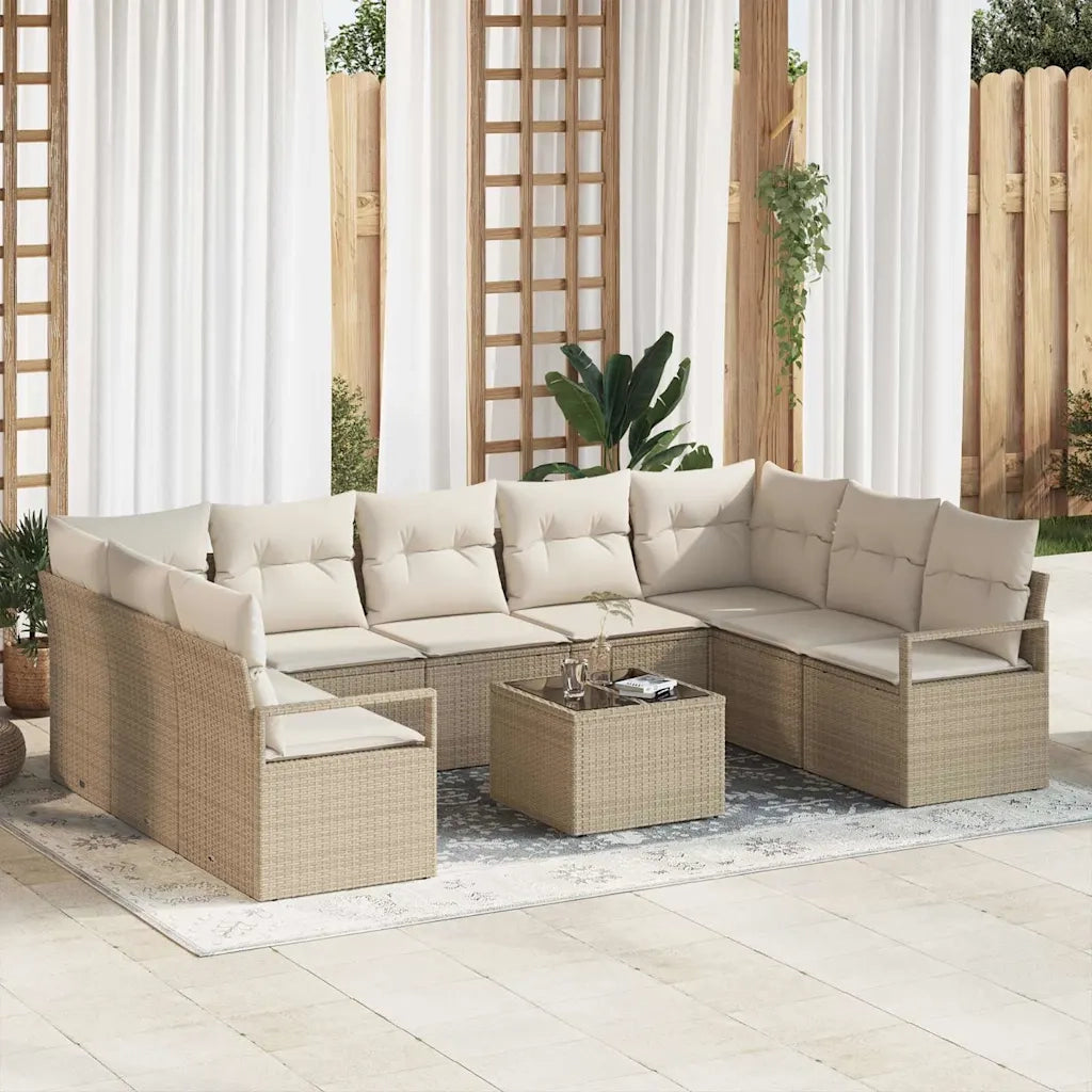 Set Divano da Giardino 10 pcs Beige e Crema polyrattan