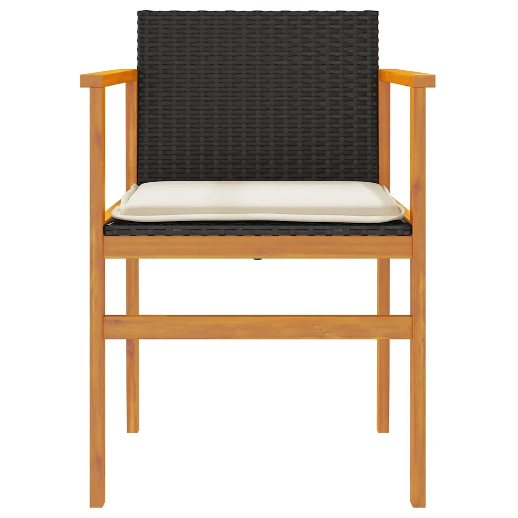 Sedie Giardino con Cuscini 2 pz | Sedie da Esterno Nere Polyrattan e Legno Massello