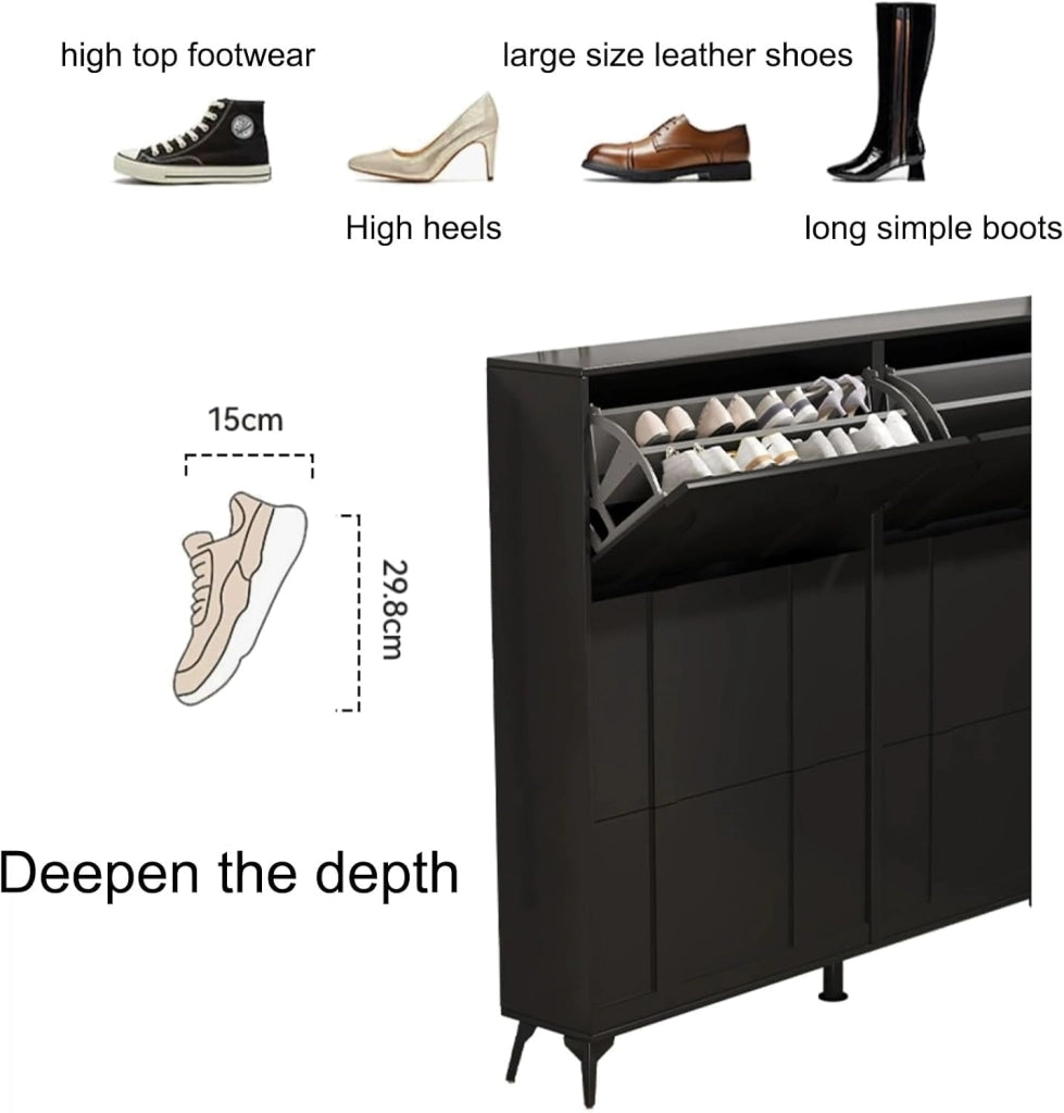 scarpiera Scarpiera con Ante - Organizzatore Sottile e Indipendente, Ideale per Ingresso, corridoio, Armadio e Soggiorno - 3 Scomparti ribaltabili - Dimensioni 80 cm (31,5 Pollici)