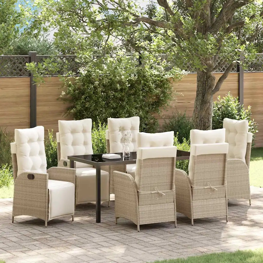 Set da Pranzo per Giardino con cuscino 7 pcs Beige polyrattan
