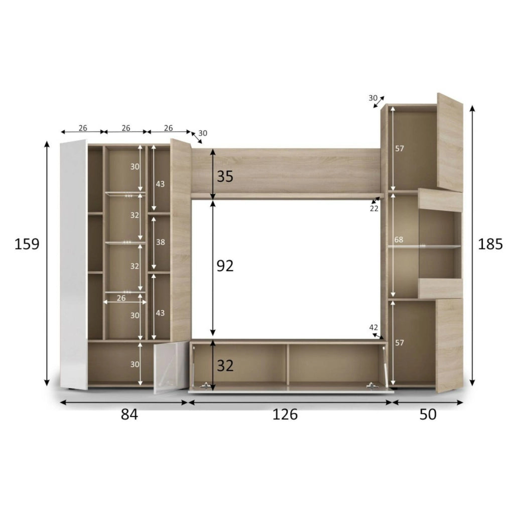 Mobile Soggiorno Angioletto, Parete Attrezzata 15 Ripiani, 260x42x185h cm Marrone Rovere