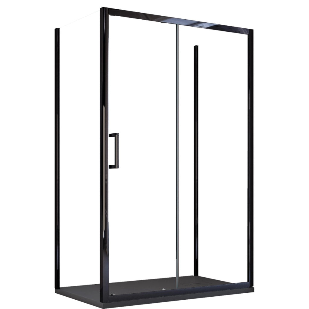 Box doccia tre lati porta scorrevole profili neri h195 6mm agata, misura 80x140x80