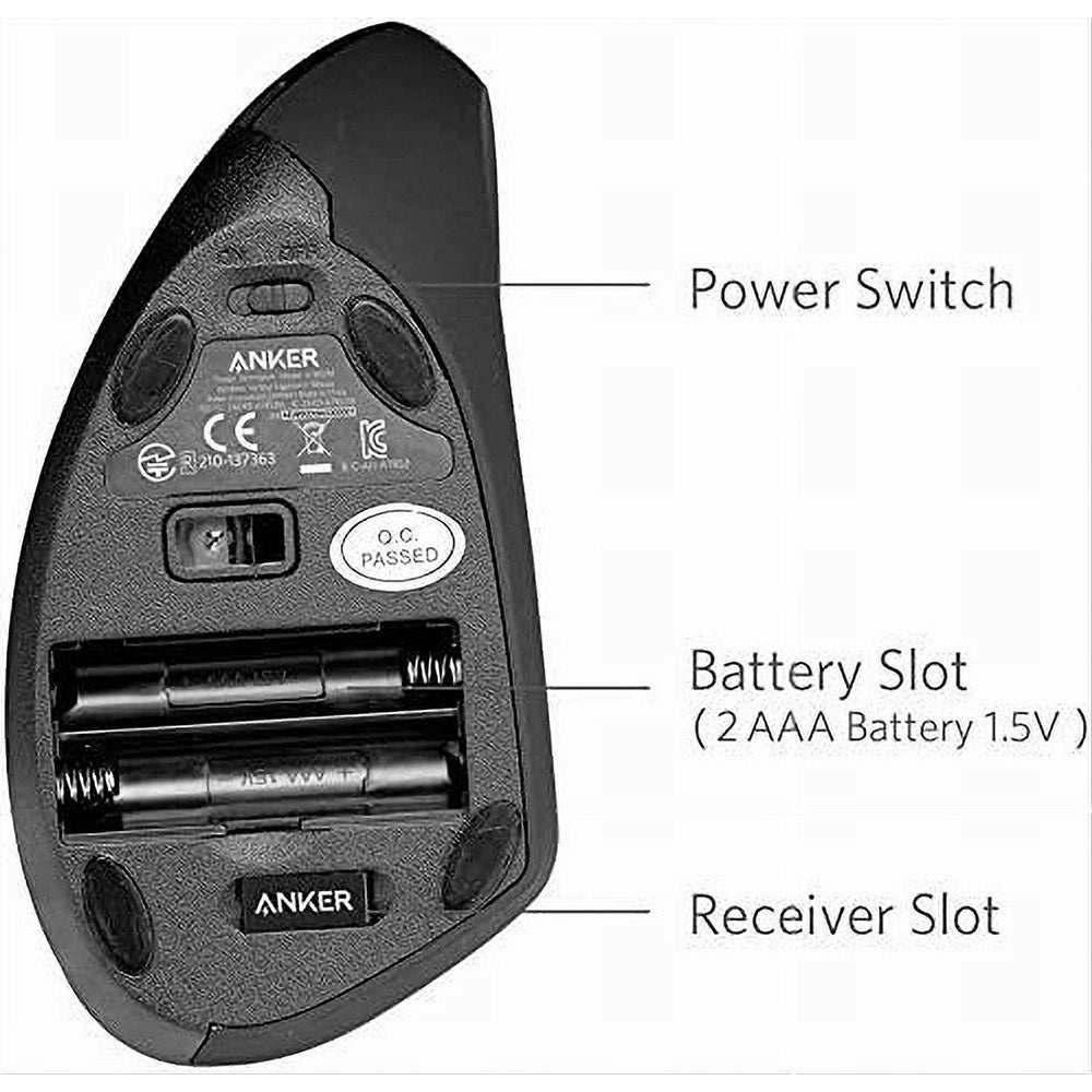 Trade Shop - Mouse Verticale Wireless Senza Fili Impugnatura Verticale Design Ergonomico Nero -