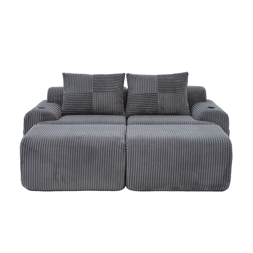 Divano modulare in velluto costato per 2 persone - Xylo - Con sgabelli, porta bevande e tasche laterali