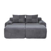 Divano modulare in velluto costato per 2 persone - Xylo - Con sgabelli, porta bevande e tasche laterali