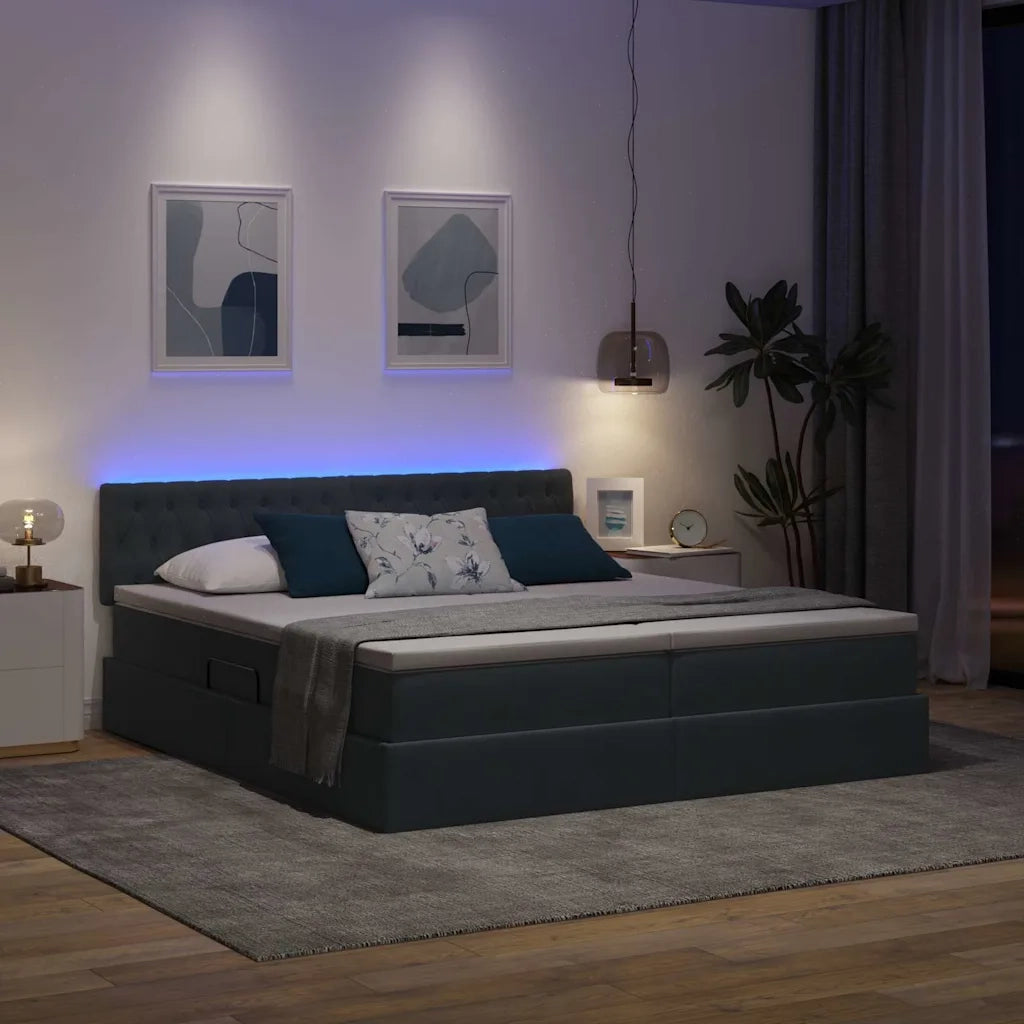 Letto con strisce LED Grigio scuro 200 x 200 cm Velluto 3371628