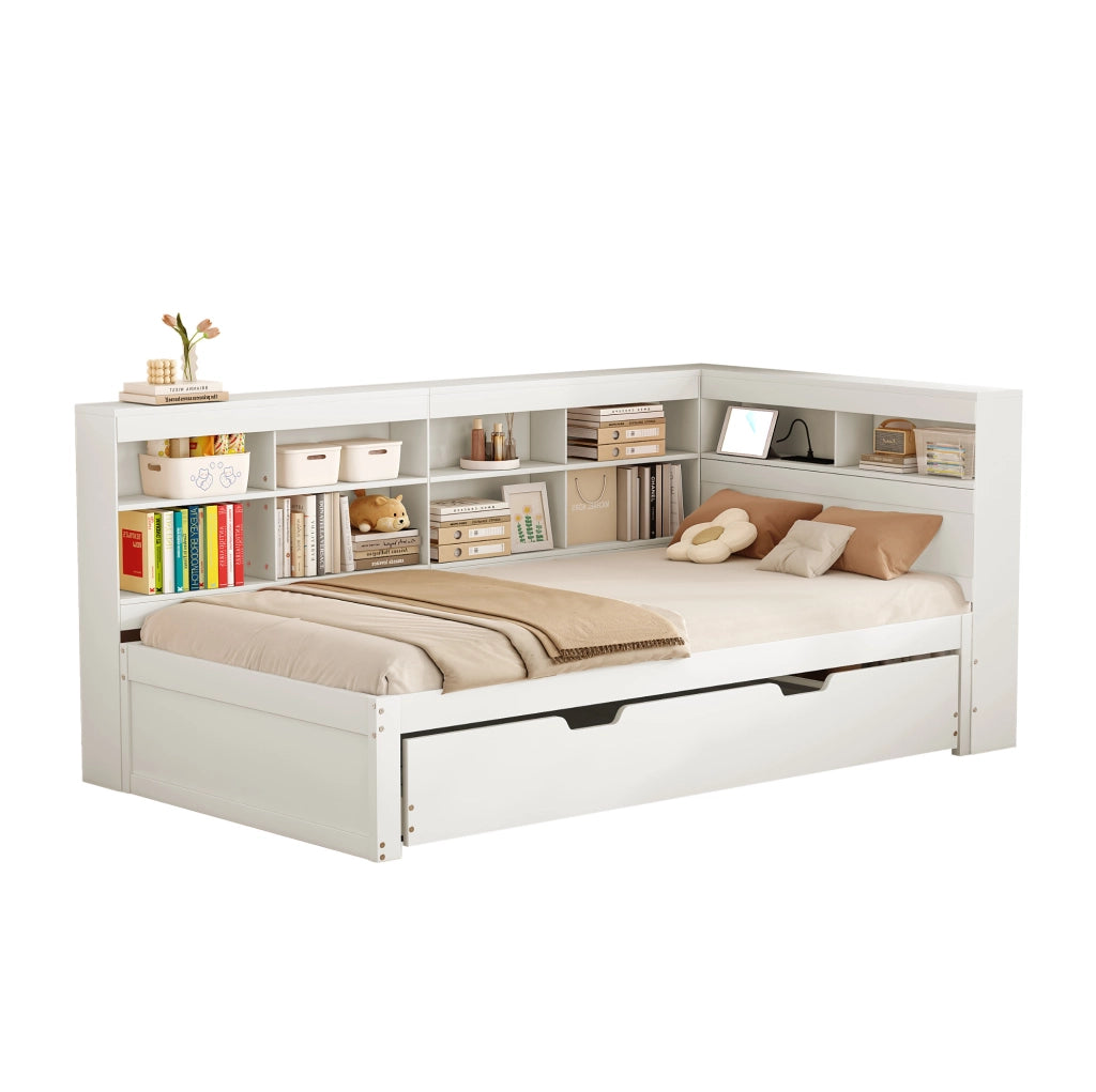 Letto estraibile 90x200 cm con USB e vani contenitore