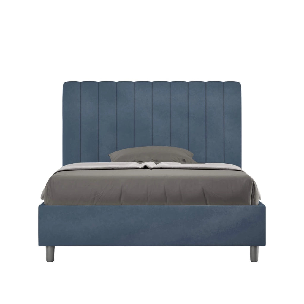 Letto una piazza e mezza senza rete imbottito 120x190 microfibra blu Agueda