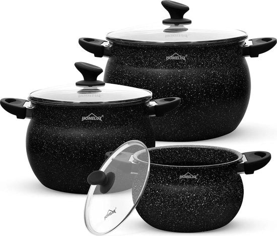 Set di pentole con coperchio in vetro, 20 cm, 4 l, 24 cm, 8 l, 28 cm, 12,5 l, pentola a induzione set di pentole, con trattamento antiaderente, lavastoviglie (H-C6-S3-S100)