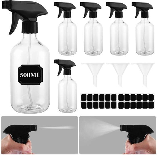 Set di flaconi spray 6 pezzi - 500 ml - Verstelbare boccia - Flaconi spray - Verstuiver - Flacone di plastica - Boccia con beccuccio regolabile