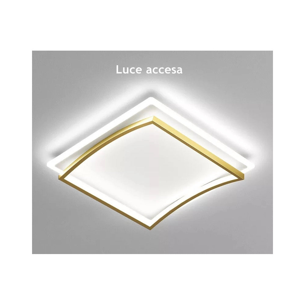 Trade Shop - Plafoniera Led 48w Quadrato Bianco Oro Design Moderno Soffitto Luce Fredda 71523 -