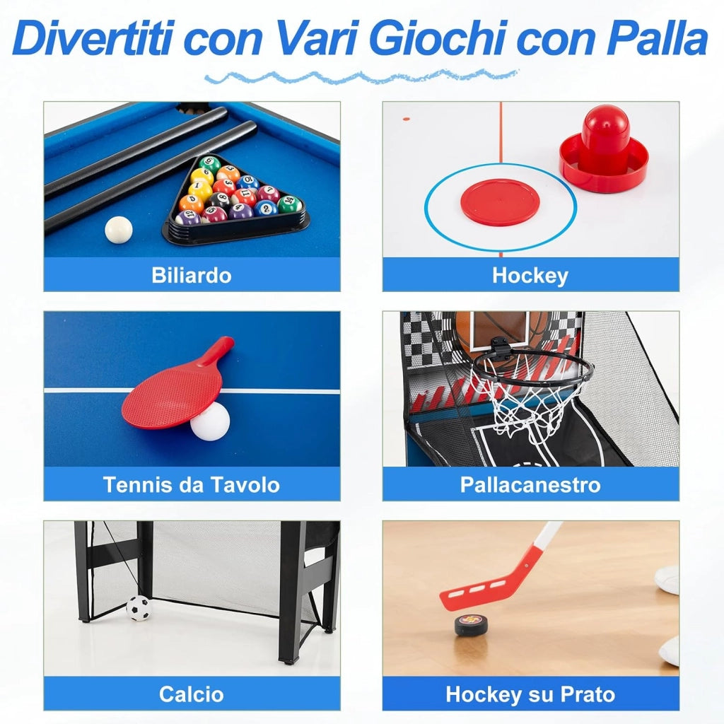 10 in 1 Tavolo Multigioco con Biliardo, Hockey, Ping Pong, Basket
Set Tavolo da Gioco Multifunzione con Calcio, Tiro, Flipper, Freccette, Tiro con l'Arco e Borsa, Impilabile, 106 x 51 x 148 c