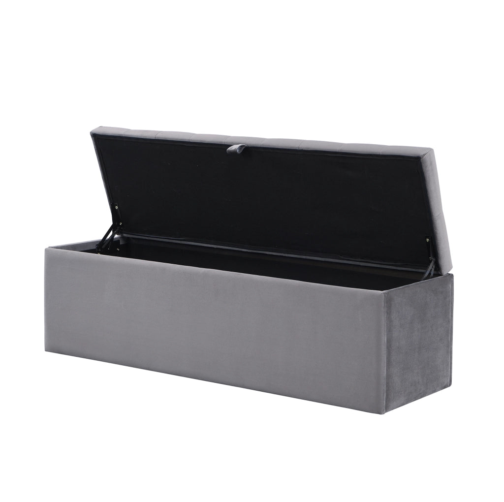 Panca contenitore in velluto grigio 138 x 41 x 42 cm; ottomana con seduta imbottita