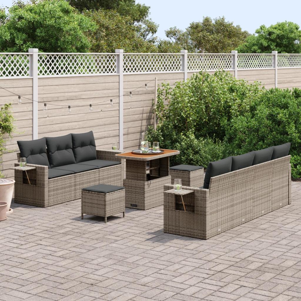 Set Divano da Giardino  da 10 pezzi con Cuscini Grigio Rattan Acacia