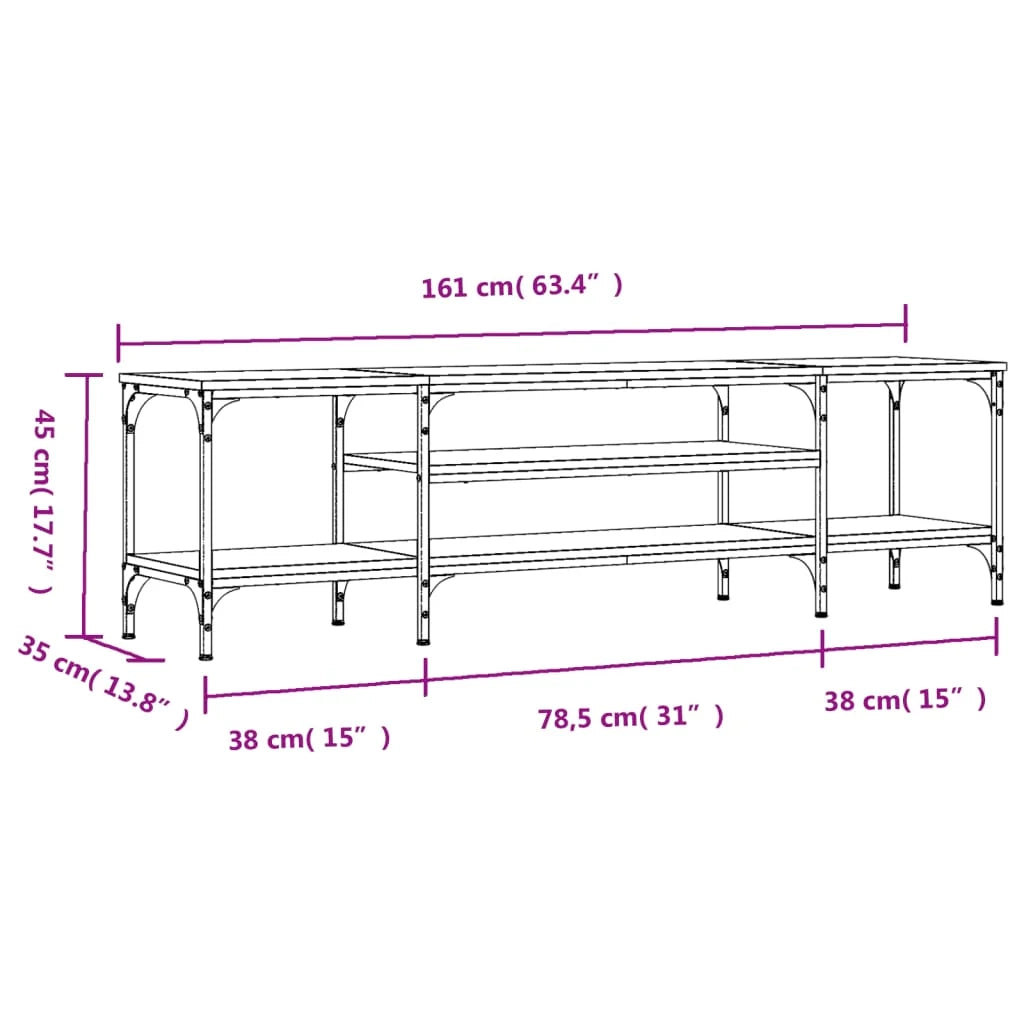 Mobile TV multimediale mensola per TV credenza per TV sala da pranzo soggiorno camera da letto Sonoma 161 x 35 x 45 cm legno ingegnerizzato e ferro grigio 02_0028425